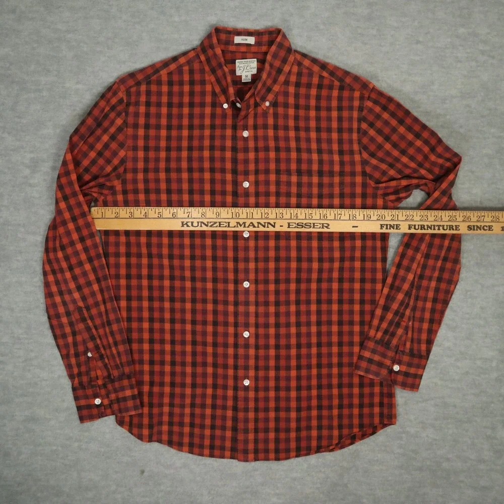 J.Crew Secret Wash Organic Cotton Red Gingham Shirt Mens‎ M Slim Fit Madagascar